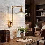 BARCELONA LED Aplique de Pared Vintage Articulado Orientable Dorado y Blanco con Interruptor Lámpara de Lectura Estilo Industrial Nórdico Minimalista para Dormitorio Oficina Escalera Salón Restaurante