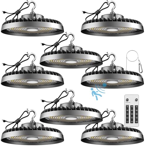 Lightdot Smart 200W(209x1W) LED High Bay Lights 30,000LM UFO Lights with Control (Supports Normal Mode & Motion Mode) ETL-Listed AC100-277V Plug for 25-35FT Height Warehouse-6Yrs Warranty-8Pack