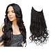 Black Hair Extensions Halo Long Secret Natural Wavy Curly Synthetic Flip Hidden Wire Crown Hairpiece For Women Japan Heat Temperature Fiber SARLA 18" 4.4oz M01&2