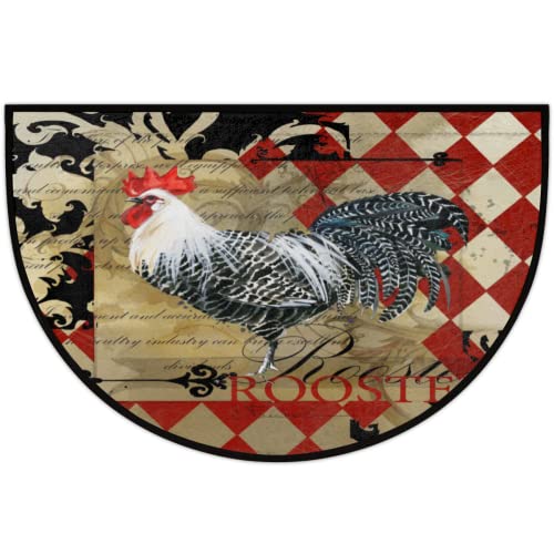 Osam Space Rooster Vintage Diamond Lattice Half Round Door Mat Indoor Entrance Mat 24 X 36, Absorbent Doormats Area Rugs Non-Slip Semi Circle Floor Mats For Home Kitchen Outdoor #TOP4