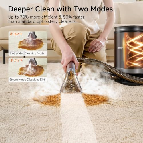 Image of Uwant Portable Carpet Cleaner with Steam& Hot Water 18Kpa Upholstery Cleaner Machine for Pets with Cleaning Tools& Solution Carpet Steam Cleaner for set of 1 Cars,Couch,Furniture