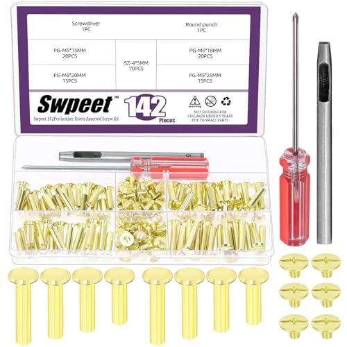 Swpeet 70 Set 4 Sizes M5 x 15mm/18mm/20mm/25mm Gold Leather 