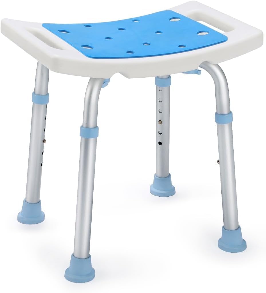 Adjustable Shower Chair with Soft Padded Seat – Safe & Sturdy Non-Slip Bath Stool for Elderly and Mobility Impaired, Anti-Slip Rubber Feet, 300lb Weight Capacity, Ideal for Bathroom and Bathtub