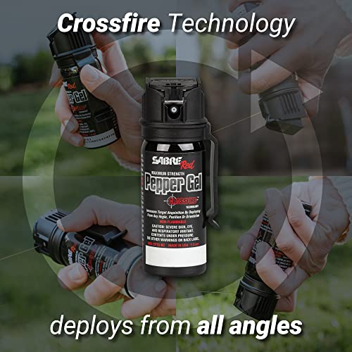 Sabre Crossfire Pepper Gel For Self Defense, Deploys At Any Angle, Maximizes Target Acquisition Against Threats, Easy Carry Belt Clip Safety Flip Top, Max Police Strength Pepper Spray 1.5 Fl Oz 2 Pack thumb #3