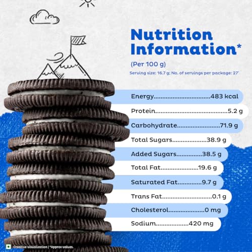 Image of Cadbury Oreo Vanilla Flavour Creme Sandwich Biscuit Jumbo Pack, 459.25 g