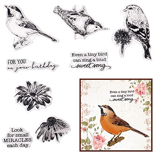 Alibbon Tiny Bird Clear Stamps For Card Making And Photo Album Decorations, Sentiment Stamps, Daisy Flower Transparent Silicone Stamps For Crafting And Diy Scrapbooking #TOP5