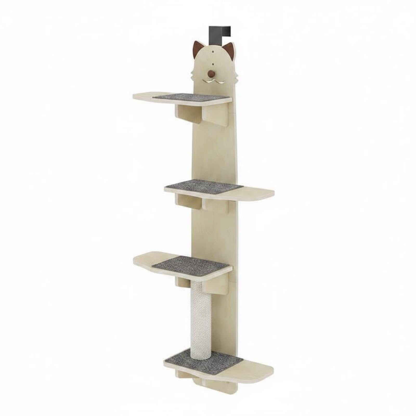 Tiragraffi Torre per Gatti Arrampicata Albero Piattaforme in HDF con Mensole Imbottite Superfici Testurizzate E Sfera, Testa Di Gatto In Legno Massello Multistrato Da 12 Mm 170 Cm