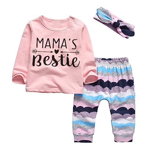 Image of KuKitty 3Pcs Baby Girl Outfits Set Long Sleeve T-Shirt Tops Flowers Pants with Headband