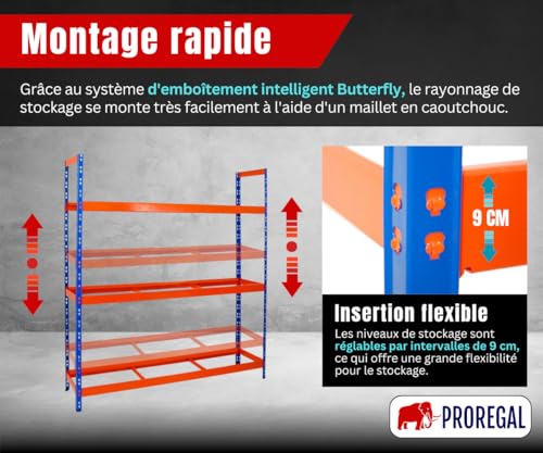 PROREGAL Étagère à pneus Tiger XL | HxLxP 200x180x45cm | Charge Max. 300kg | Jusqu'à 21 pneus | Bleu/Orange | Porte-Pneu, Rack à pneus, rayonnage, Stockage, Rangement, Support, Atelier, Garage – vue 6