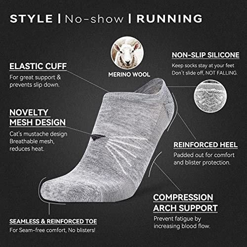 Socks Daze 3 Pack Mens Wool Cycling Socks With Compression Arch Support Size 13 Women's Soft No Show Footies Hidden Wool Hiking Running Ankle Below Socks, Large, Light Grey #TOP1