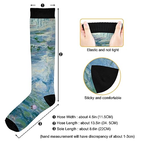 Compression Socks for Women and Men, Water Lilies Claude Monet Oil Paintings Flowers 1 Pairs Long Socks for Athletic Running, Hiking3