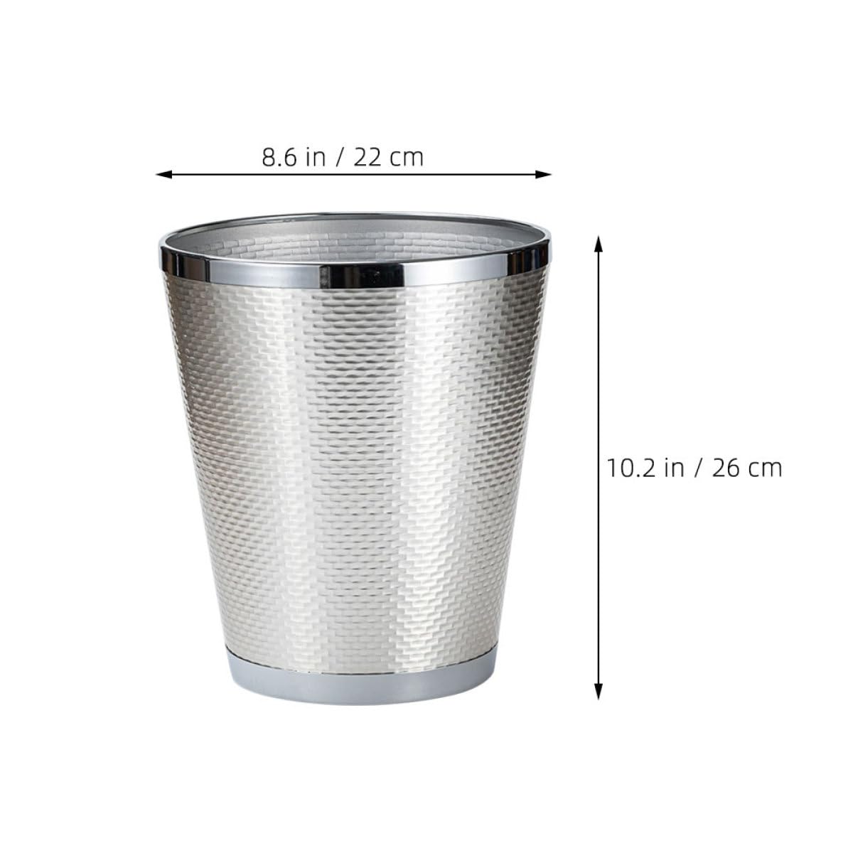 Metal Wastebasket Trash Can for Bedroom and Office, Silver Metal Garbage Bin with Open Top Design, Household Recycling Bin Suitable for Living Room and Outdoor Use