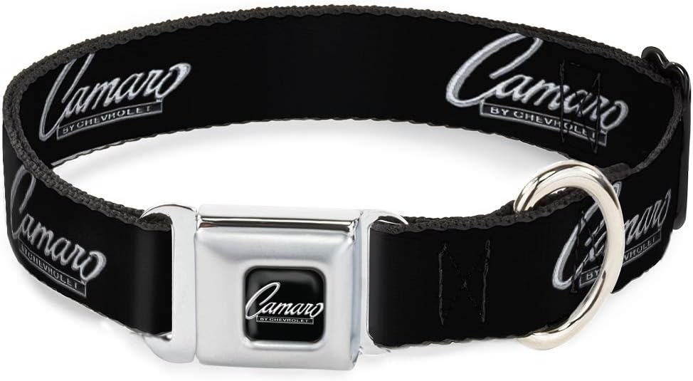 Dog Collar Seatbelt Buckle 1969 Camaro by Chevrolet Emblem Black Silver 9 to 15 Inches 1.0 Inch Wide