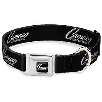 Buckle-Down Seatbelt Buckle Dog Collar - 1969 Camaro by Chevrolet Emblem Black/Silver - 1.5