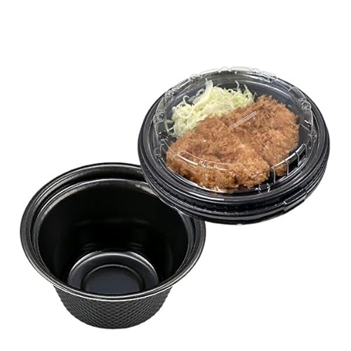 使い捨て 弁当容器 丼容器 TNパイン17(深)本体・中皿・蓋 50枚セット (本体【黒】+中皿【黒】+透明蓋)
