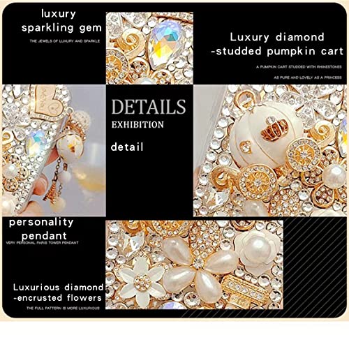 Cavdycidy Iphone 13 Pro Max Bling Case,Women Girls 3D Luxury Sparkle Diamond Crystal Rhinestone Pumpkin Car Charm Pendant Glitter Protective Case Cover Premium Gems, Made With Ingenuity #TOP5