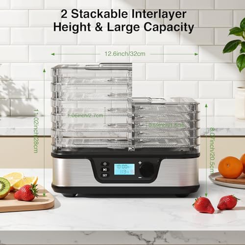Electactic Food Dehydrator, Silver | 5 Stainless Steel and BPA-free trays, Adjustable Temperature, 72H Timer, Dehydrator for Meats, Jerky, Fruits, Veggies and Pet Treats