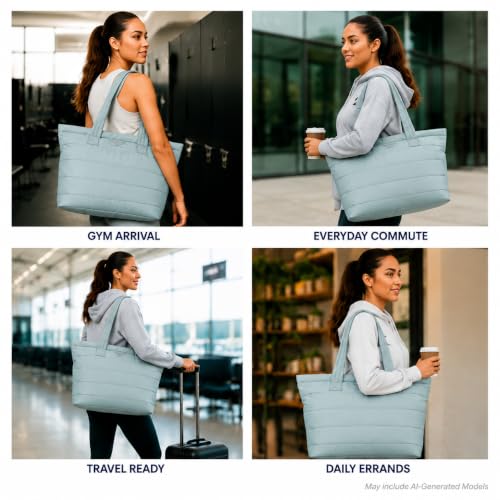 Image of Reebok Womens Tote Bag - Lightweight Carry On Puffer Quilted Tote Bag for Travel Work Travel and Daily Essentials