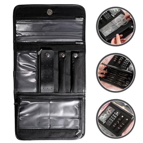 Estuche organizador de joyas en PU negro con diseño interior protector de poliéster 8