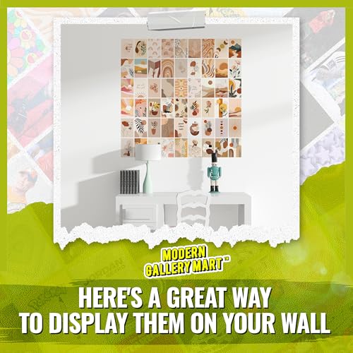 Image of MODERN GALLERY MART Pack of 54 Boho Wall Collage Kit Posters - 4 x 6 Inches Posters for Wall Decoration - Wall Art For Bedroom, Office, Living room, Dorm room - Glue Dots Included