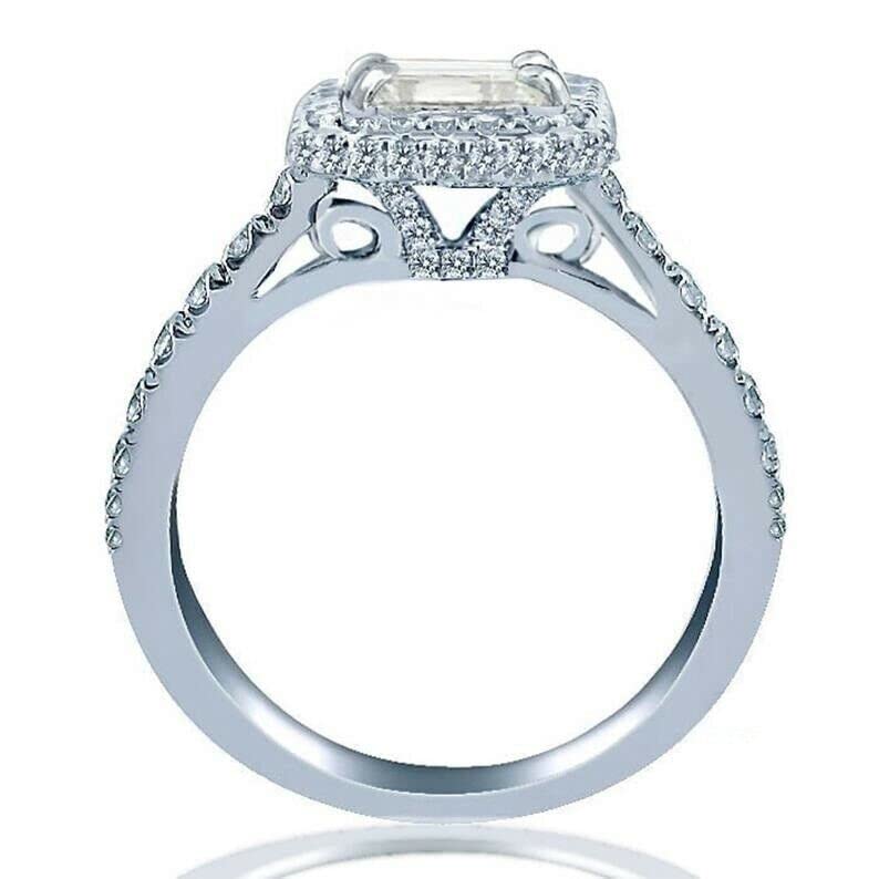 BeBold 1.6ct Radiant Cut Moissanite Engagement Ring for Women Split Shank Halo White Gold Plated2