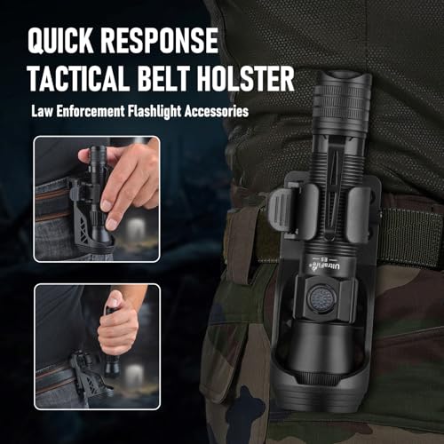 ULTRAFIRE Tactical EDC Flashlight with Holster,1350 High Lumens Rechargeable Police Flashlight with Belt Holder,Zoomable LED Flashlights for Emergency,Law Enforcement Torch E5