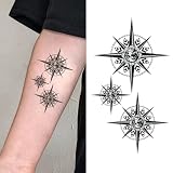 Oottati 2 Sheets Nautical Compass Temporary Tattoos for Adults Men, Vintage Tribal Compass Fake Tattoo Stickers, Waterproof Long Lasting Body Art for Arm Hand Wrist