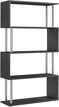 5 Shelf S-Shaped Bookcase,Modern Ladder Bookshelf with Stainless Steel Frame, Wooden Z Shaped 5-Tier Etagere Bookshelf Stand for Home Office Living Room Decor Books Display(Brown)59.60x31.50x11.60inch