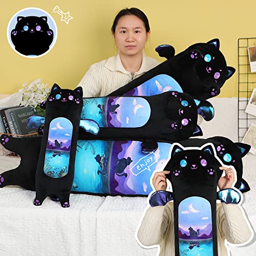 Aixini Long Cat Plush Body Pillow Cute Cartoon Black Cat Stuffed Animals Sleeping Pillow Soft Kawaii Kitten Throw Pillow For Kids (Moonlight Black,19.7Inch) #TOP7
