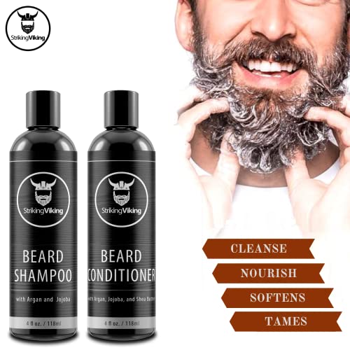 Beard Shampoo And Beard Conditioner For Men, All-Natural Beard Wash Set Cleanse Softens & Conditions With Organic Argan And Jojoba Beard Oils, Sulfate & Paraben Free By Striking Viking #TOP2