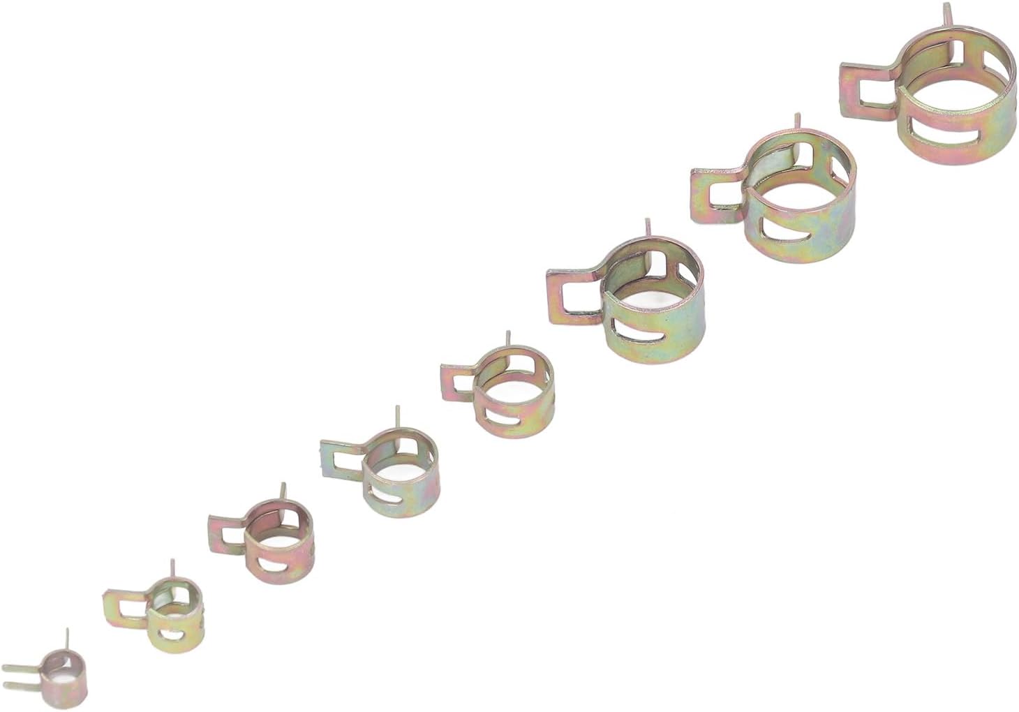 160Pcs Spring Hose Clamp Assortment | 8 Sizes 6-17mm Adjustable Band Clips | Firmer Fixing for Automotive Oil Pipe/Water Pipe/Gas Hose | Zinc & Mg Steel, Includes Storage Box