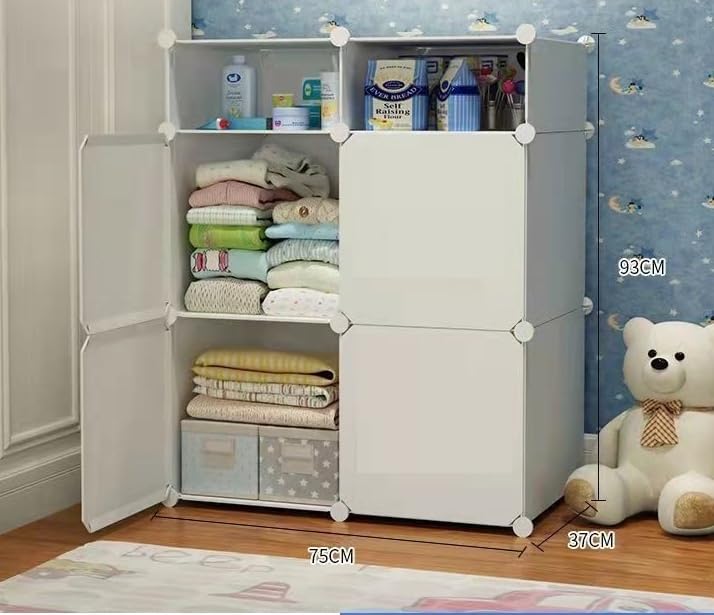 Image of Sunderlook Plastic Wardrobe for Kids Clothes - Collapsible Wardrobe, Easy to Use Anti-Skid & Non-Slip Effective Professional Foldable Plastic Cupboard for Kids, Home (White-HG2, 4 Door)