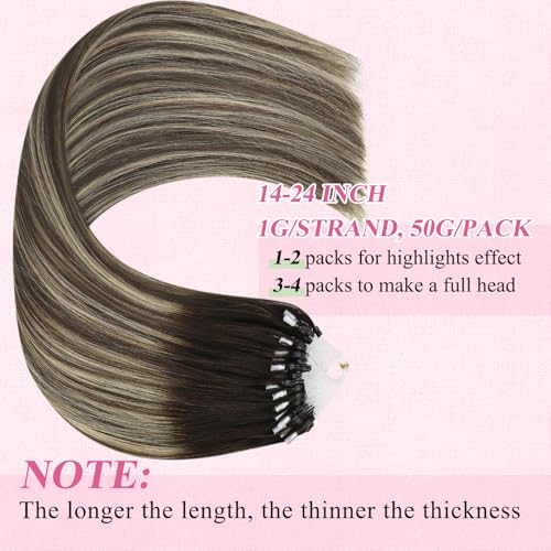 Image of YoungSee Micro Loop Hair Extensions Real Human Hair Balayage Microlink Hair Extensions Dark Brown Ombre Blonde Bead Hair Extension 16In 57g 50s Pre Bonded Hair Extension for Adding Volume