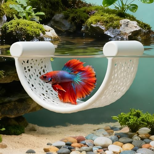 Floating Betta Hammock, Betta Fish Hammock, Floating Rest Platform or Small Aquariums, Nano Tanks, Shrimp, Corydoras, Betta Fish Tank Accessories, Fish Tank Decor, 3D Printed Aquarium Decor (White)