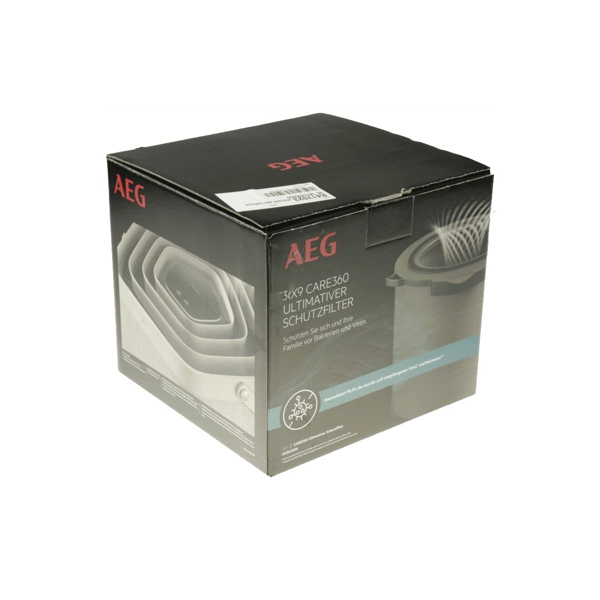 AEG AFDCAR4 filtr CARE360 (pasuje do AX91-404DG oczyszczacz powietrza, aktywna ochrona antywirusowa, usuwa 99,9% bakterii i wirusów, czyste powietrze, filtracja drobnego pyłu, długa żywotność, szary)
