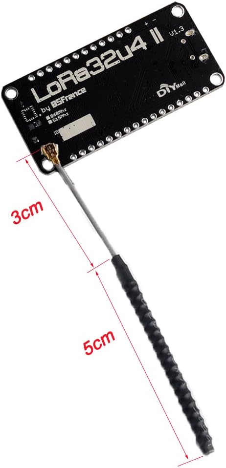 LoRa32u4 II board with antenna dimensions