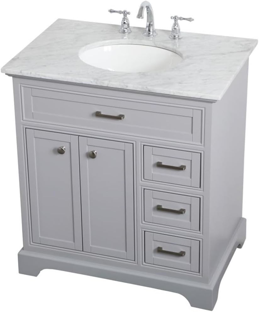 Elegant Decor Aaron 32" Single Marble Top Bathroom Vanity in White