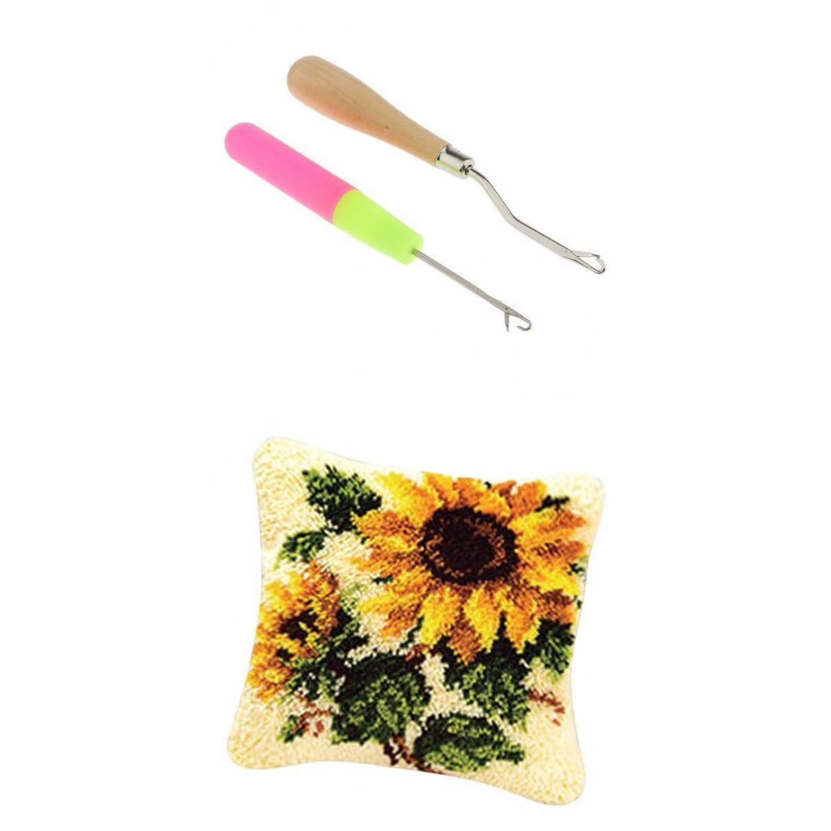 1 Set Sunflower Pillowcase Latch Hook Kits DIY Material Package for Beginner-picture-12