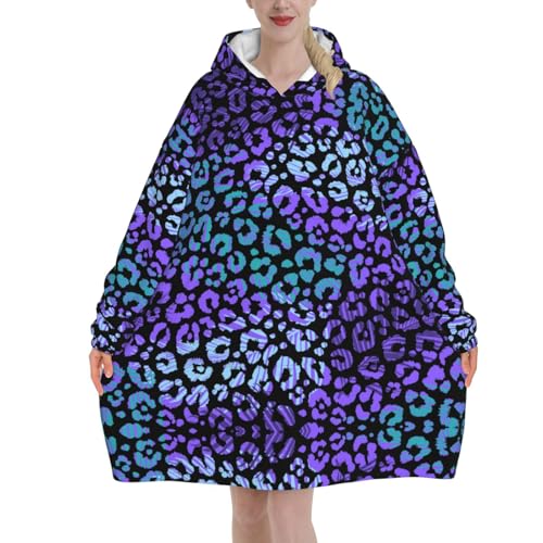 Sweat à capuche oversize femme léopard couverture flanelle plaid