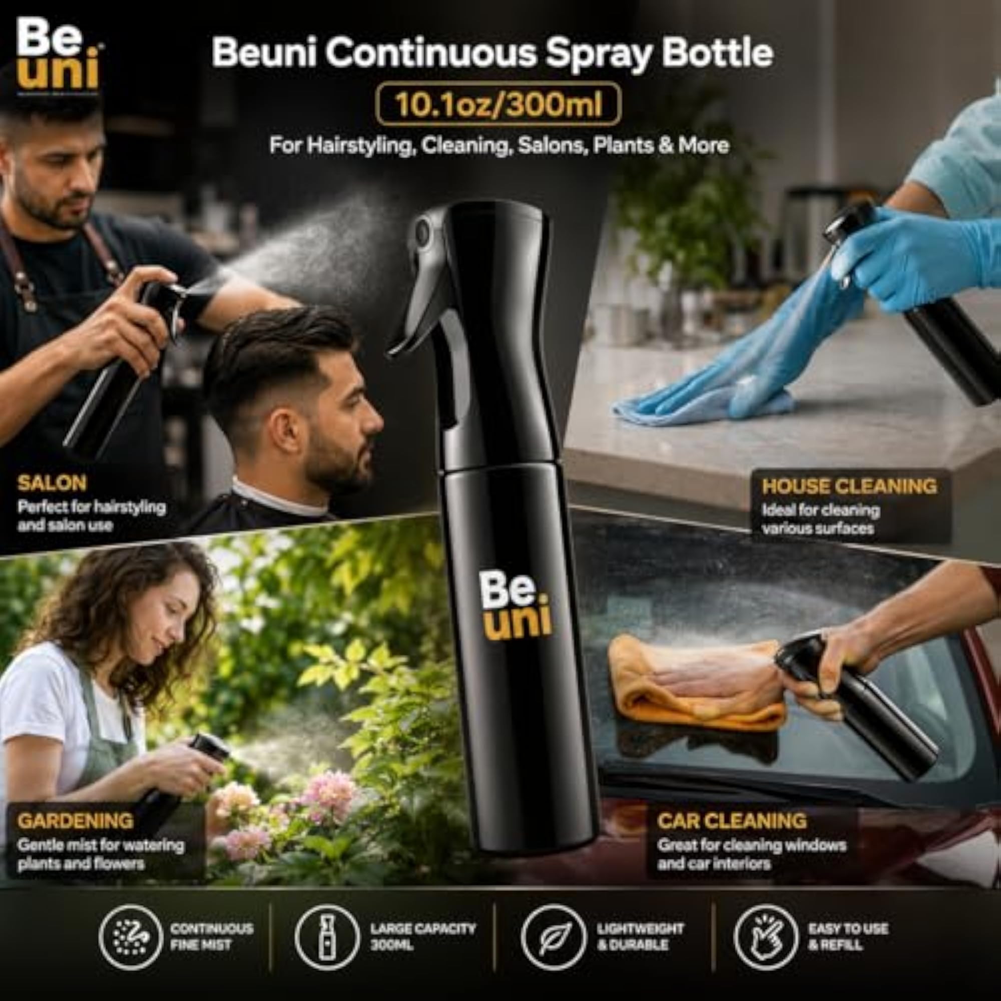 300ml Black Empty Spray Bottle, Ergonomic Design