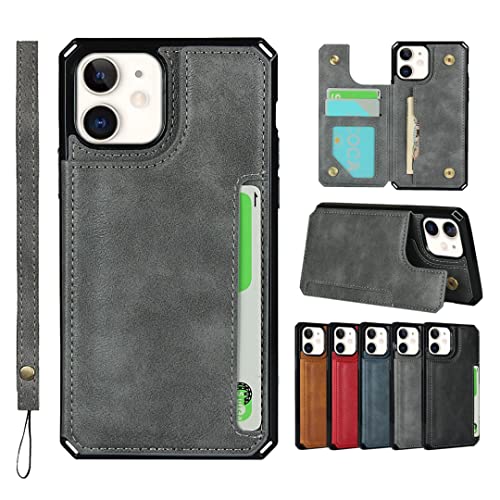 Sailortech iPhone 11 背面ケース 手帳型 iphone11 ケース 手帳型 iphone11 ケース 縄掛け PUレザー 多機能携帯電話カード アイフォン11 ケースiPhone 11ケース手帳 収納付き 収納付き 磁気クラスプ ICカード収納 背面保護 実用 横置き機能 耐衝撃 防水 防塵 軽量 iPhone 11 背面収納 カード収納 保護ケース【選べる5色】6.1in -グレー