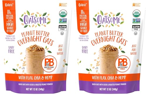 Image of Oatsome PBfit Overnight Oats - Peanut Butter Flavor with Chia Seeds, Flax Seeds and Hemp Seeds - Gluten Free Oatmeal with 11g of Protein - 12 oz (Pack of 2)