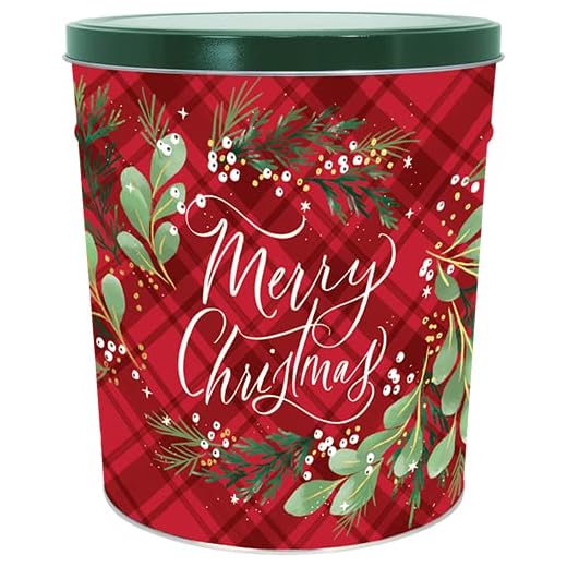C.R. Frank Popcorn - Gourmet Popcorn Tin, 2 Gallon, Christmas Plaid (Butter, Cheese, and Caramel)