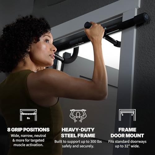 SPRI Pull Up Bar - 8-Grip Door Frame Mounting Pull-Up Bar for Versatile Workouts - Rugged Steel Frame with Foam Handles - Supports 300 Pounds - Fits Door Frames Up to 32 in. Wide – Black) by SPRI - Image 3
