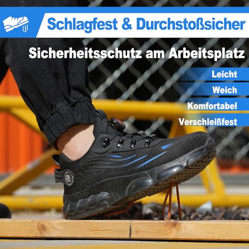 FOGOIN Sicherheitsschuhe Herren S3 mit Drehverschluss - Leichte Arbeitsschuhe Damen Stahlkappe rutschfest, Sportliche Sneaker für Beruf & Alltag – Bild 6