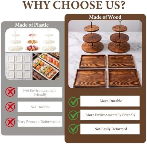6pcs Wooden Dessert Table Display Set, 3 Tier Cupcake Stand Set with Serving Trays, Rustic Dessert Display Stand, Cake Stand Set for Wedding Dessert Table, Birthday, Baby Shower, Party Food Display, Home Decor - 5