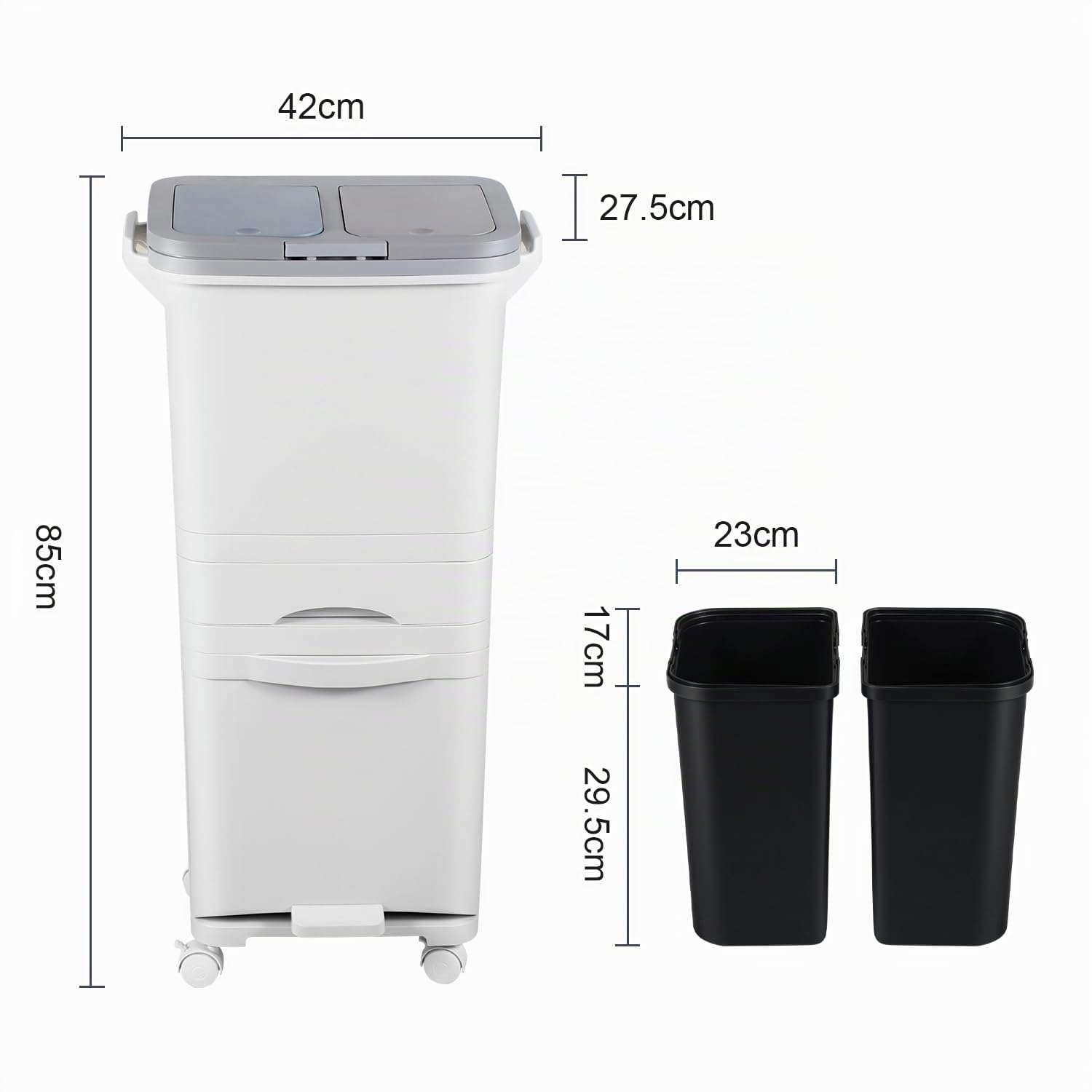 Mülleimer Küche 42L,3 Fächer,2 Fächer Mülltrennsystem mit Deckel