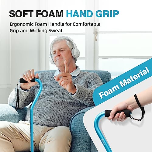 BeneCane Quad Cane Adjustable Walking Cane with Offset Soft Cushioned Handle for Men & Women Lightweight Comfortable with 4-Pronged feet for Extra Stability(Blue)