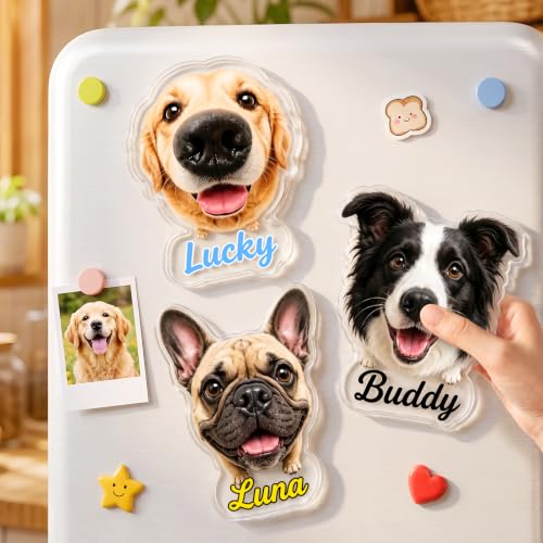Personalized Dog Nose Squishy Fridge Magnet, Custom Pet Photo Magnet Decal, 3D Soft Pet Nose Squeeze with Custom Face & Name, Funny Birthday for Dog Lovers Couples & Friends