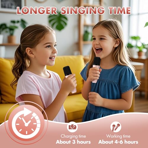 Mini Karaoke Machine Gifts for Kids Adults, Portable Karaoke Speaker with 2 Wireless Microphones, Kids Microphone with Speaker and LED Light, Birthday Gifts for Girls Boys 3-12+ Year Old (Pinkcolor) - Thumbnail 6